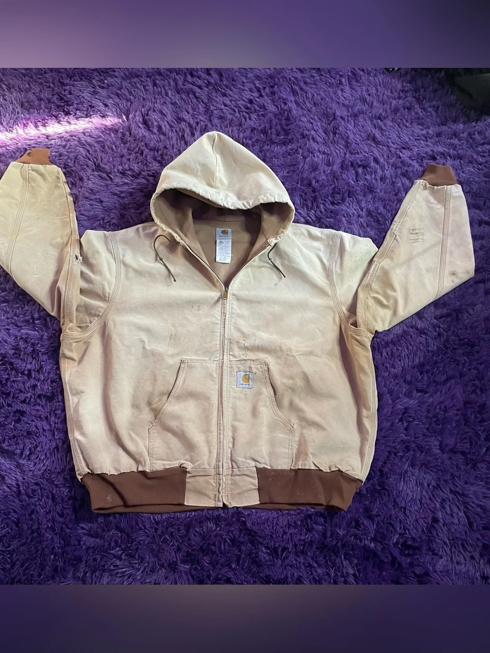 Vintage Carhartt J03 Distressed Faded Tan Brown Workwear Jacket